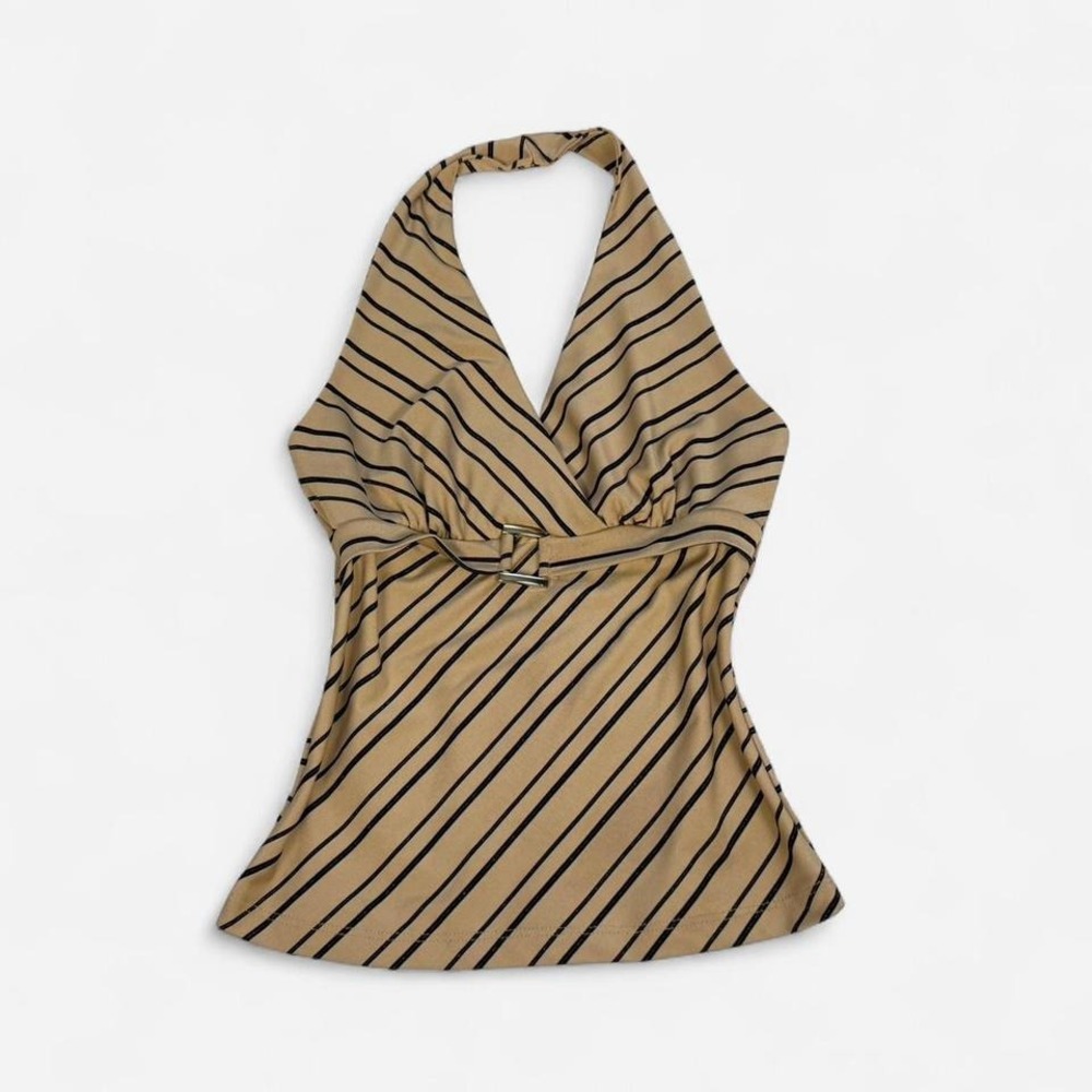 Vintage y2k Lipstick tan & black shimmery striped halter top